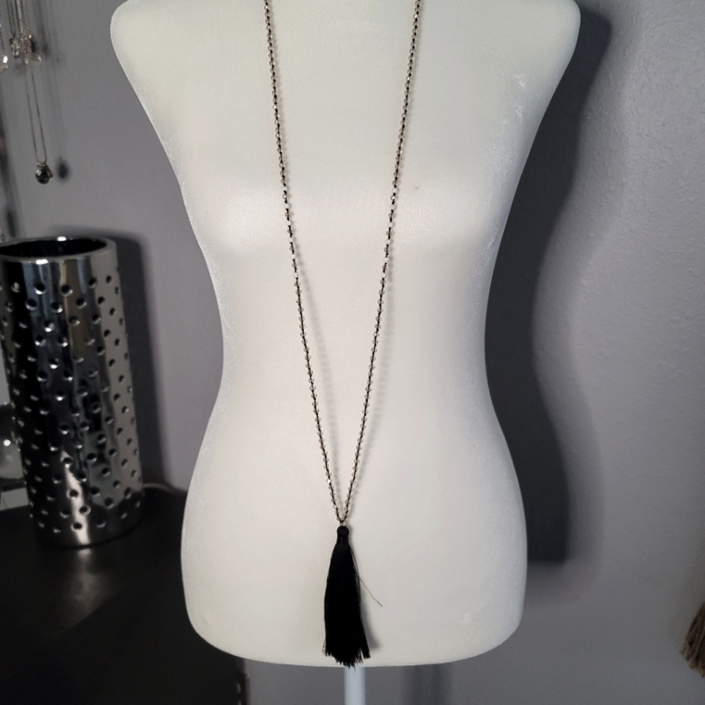 Black Tassel Beaded Necklace